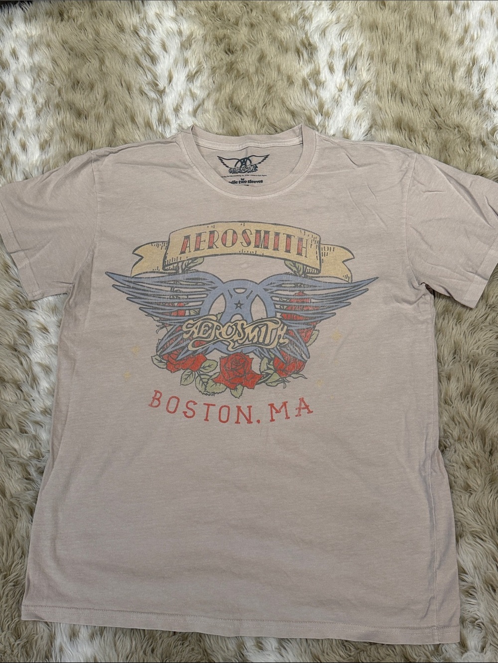 Aerosmith Boston MA Graphic Short-Sleeve Tee in Light Beige